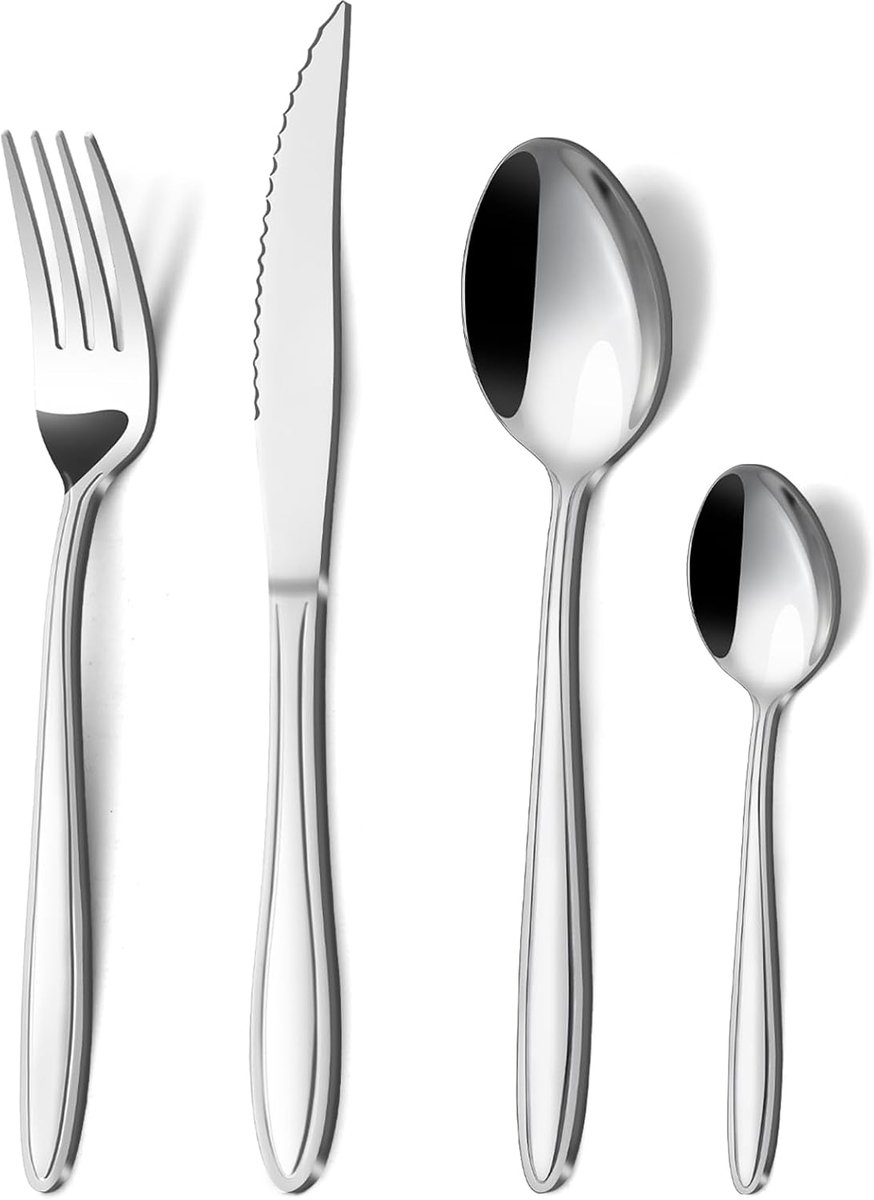 Bestekset 6 Personen - 24-delig RVS Bestek - Elegant met Lijnhandvat - Perfect voor Diner of Feest - ShopVlot