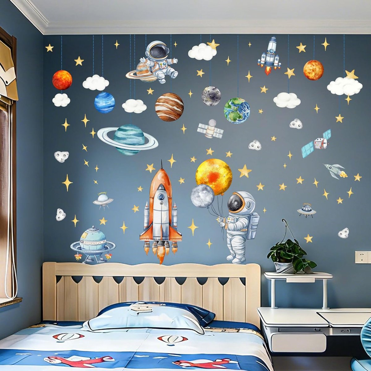 Muursticker astronaut in de ruimte - XXL (180 x 150 cm) - zelfklevend - decoratie voor jeugdkamer - ShopVlot