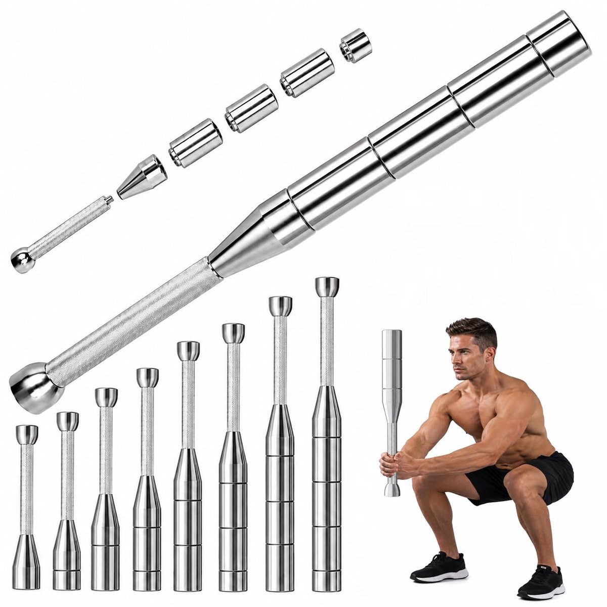 Macebell 3-10 kg verstelbaar - stalen kolf - 8-in-1 voor krachttraining - verbeter greepkracht - ShopVlot