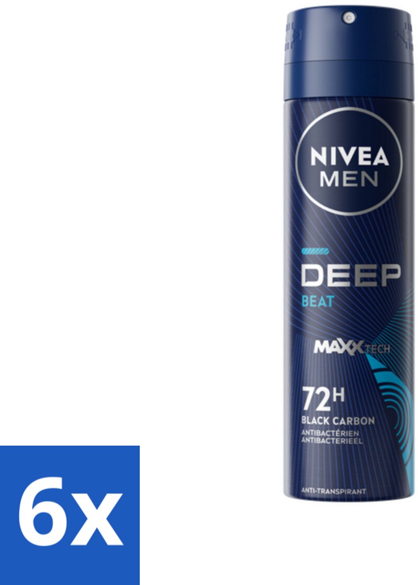 6 x NIVEA MEN - Deospray - Deep Beat - 150 ml - Anti-transpirant Spray - Zweetbehandeling - Houtige Geur - Mannelijke Geur - Droge Huid