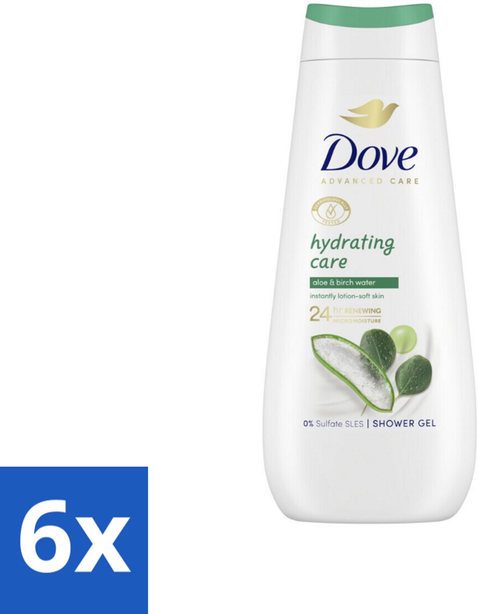 6 x Dove Douchecrème - Hydrating Care - Aloe Vera - 400 ml - Douchegel - Hydratatie - Aloë Vera - Berkenwater - Dove