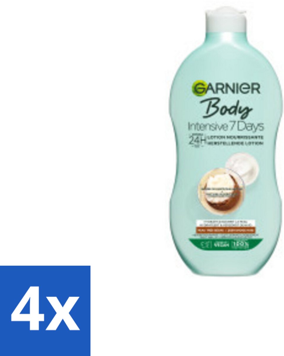 4 x Garnier - Body - Bodylotion - Intensive 7 Days - Herstellend - Karitéboter & Probiotica - 400 ml - Intensive Bodylotion - Karitéboter - Probiotica - Droge Huid - Vochtbalans