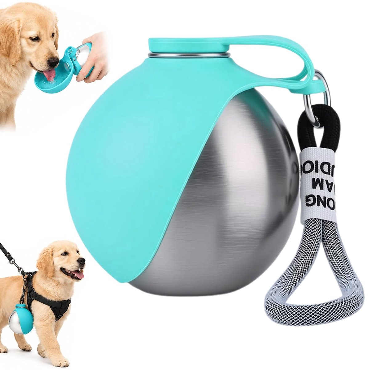 Drinkfles voor honden 285 ml - roestvrij staal - met opvouwbare kom - ideaal voor onderweg - ShopVlot