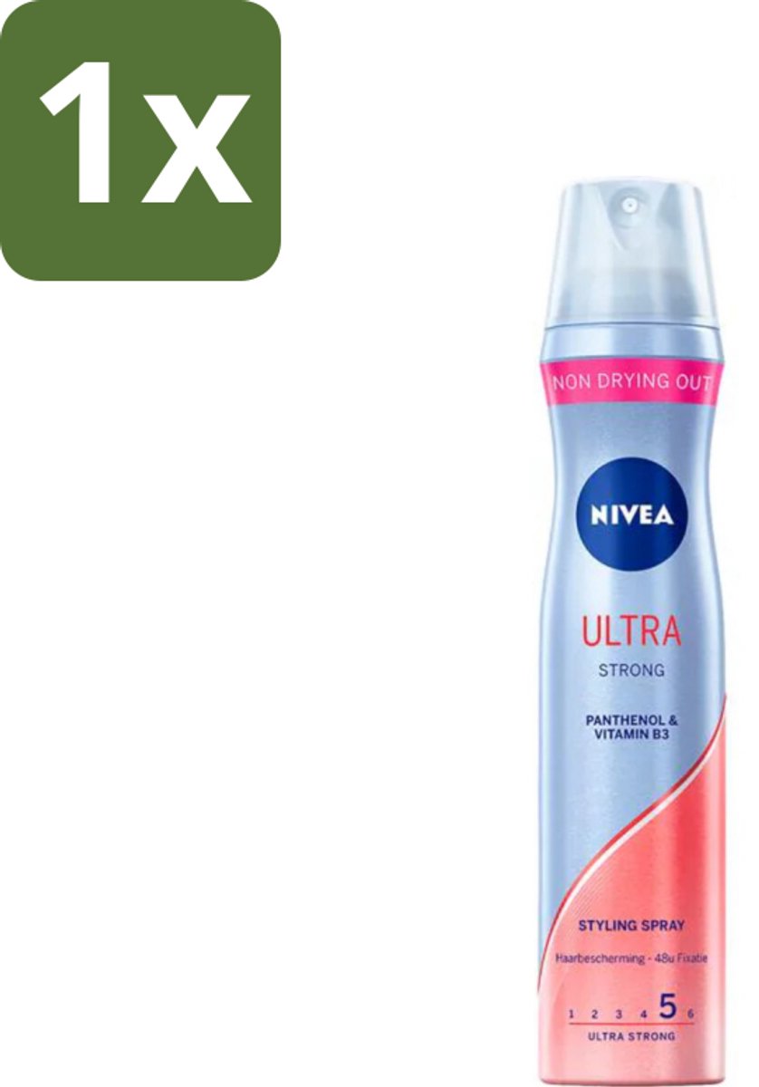 1 x Nivea - Haarspray - Ultra Strong - 250 ml - Haarspray - Haarspray Ultra Strong - Haarspray 250 Ml - Haarspray 24 Uur - Haarspray Met Macadamiaolie