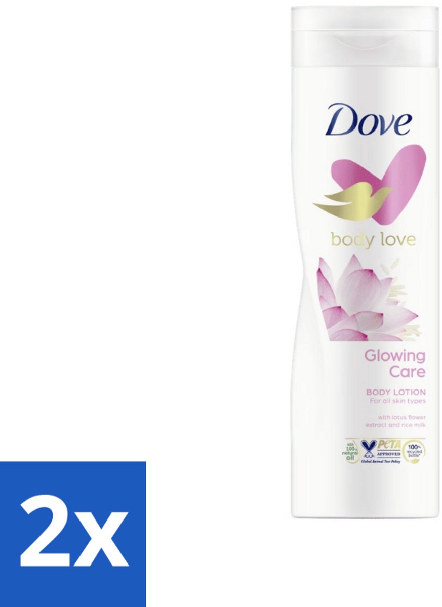 2 x Dove Bodylotion - Glowing Care - Lotus & Rijstmelk - 250 ml - Voedende Bodylotion - Hydraterende Bodylotion - Huidverzorging - Zachte Huid - Stralende Huid