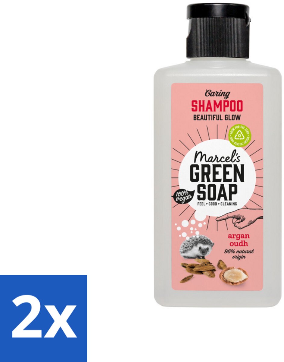 2 x Marcel's Green Soap - Shampoo - Caring Argan & Oudh - Milde verzorging - 100 ml - Haarverzorging - Biologische Shampoo - Vegan Shampoo - Argan Olie Shampoo - Oudh Shampoo