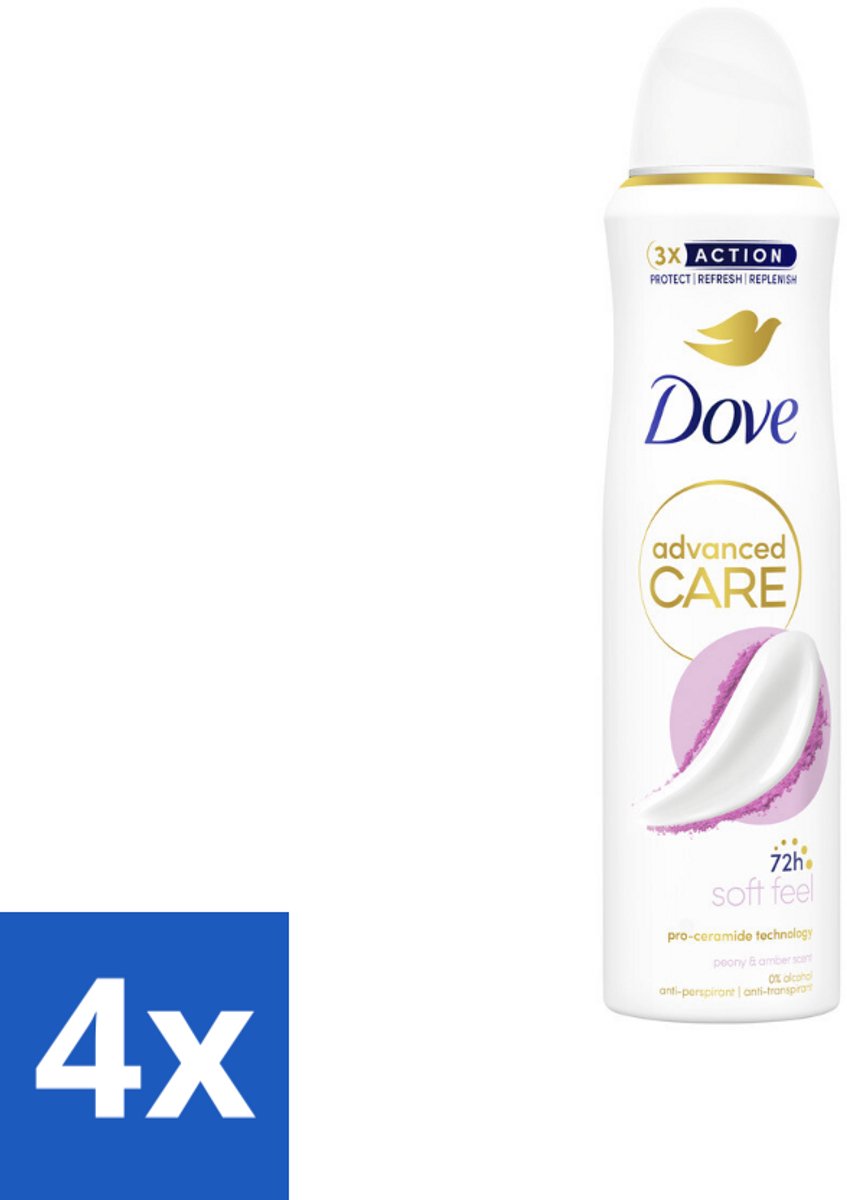 4 x Dove Deodorant Spray - Soft Feel - 150 ml - Dove Deodorant - Antitranspirant - Deodorant Spray - Zachte Geur - Pioenroos