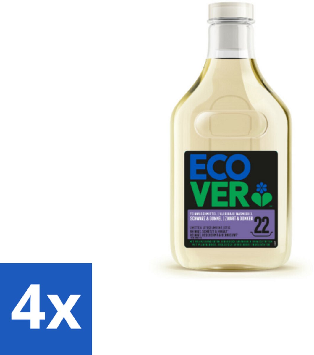 4 x Ecover - Vloeibaar wasmiddel - Zwart & Donker - 1 liter - 22 wasbeurten - Wasmiddel Donkere Kleding - Wasmiddel Zwart - Wasmiddel Kleurbescherming - Wasmiddel Ecologisch - Wasmiddel Plantaardige Ingrediënten