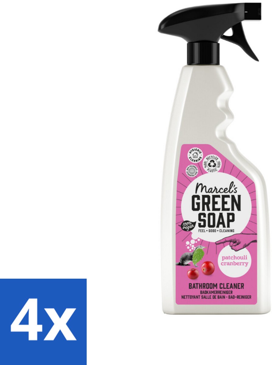4 x Marcel's Green Soap - Badkamerreiniger - Patchouli & Cranberry - Krachtige werking - 500 ml - Badkamerreiniger - Schoonmaakproduct - Milieuvriendelijk - Biologisch Afbreekbaar - Vegan