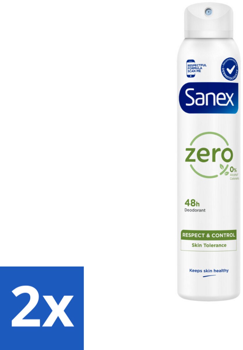 2 x Sanex - Deodorant Spray - Zero% Normal Skin - Zonder Toevoegingen - 200 ml - Sanex Deodorant - Deodorant Spray - Natuurlijke Deodorant - Aluminiumvrij Deodorant - Alcoholvrij Deodorant
