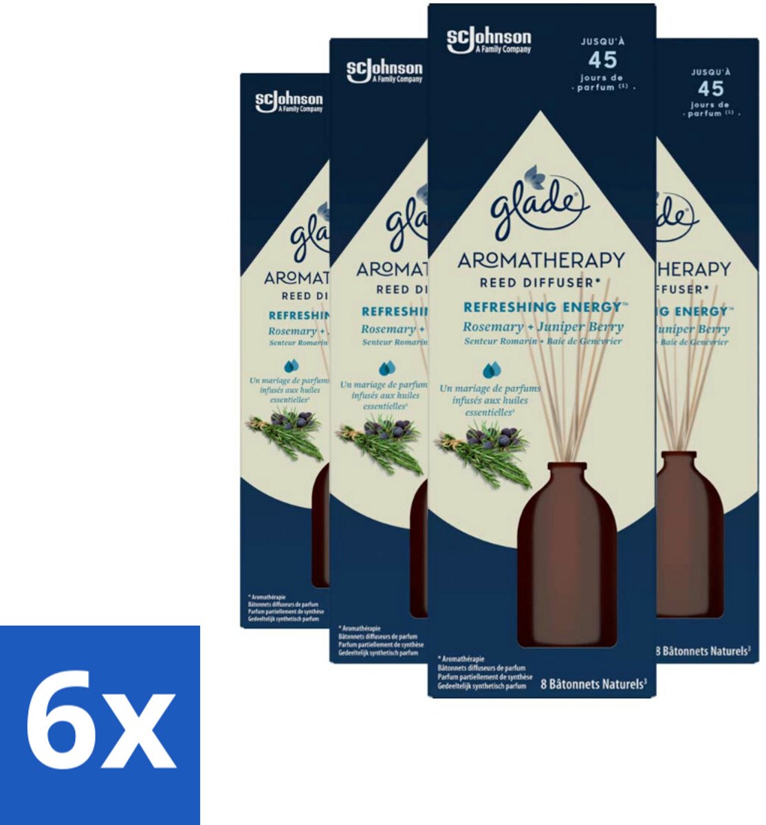 6 x Glade - Geurstokjes Verfrissende Energie - Aromatherapie Geurverspreiding - 80 ml - Geurstokjes - Aromatherapie - Energie - Geur - Verfrissend