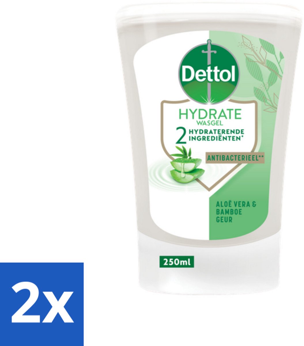 2 x Dettol - Wasgel Navulling - Hydrate - Aloë Vera & Bamboe - 250 ml - Handzeep Navulling - Antibacteriële Zeep - Aloë Vera Zeep - Bamboe Zeep - Hydraterende Zeep