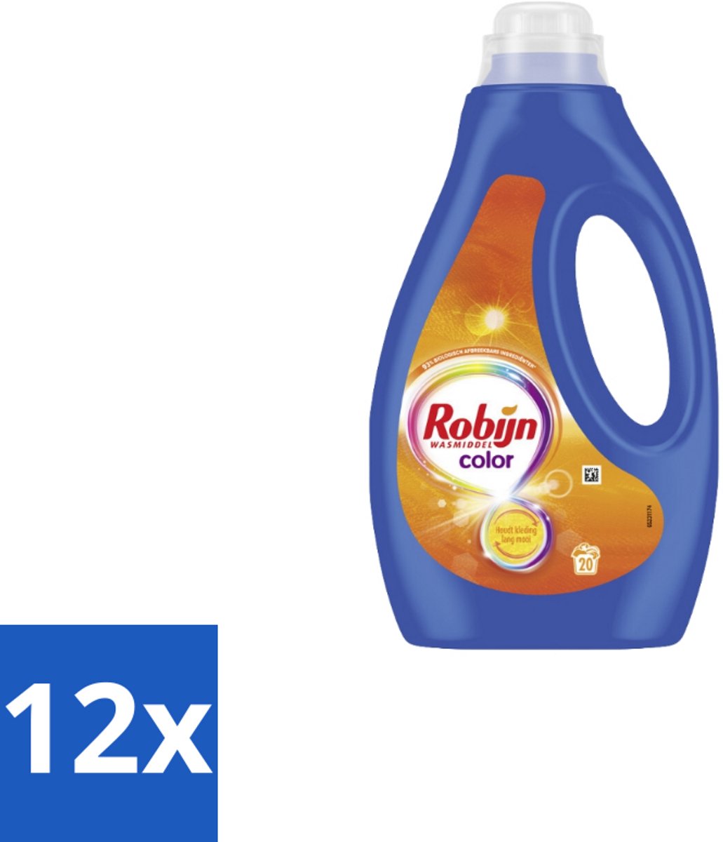 12 x Robijn - Color - Vloeibaar Wasmiddel - 20 Wasbeurten - Wasmiddel - Kleurwas - Wasverzachter - Biologisch Afbreekbaar - Duurzame Verpakking