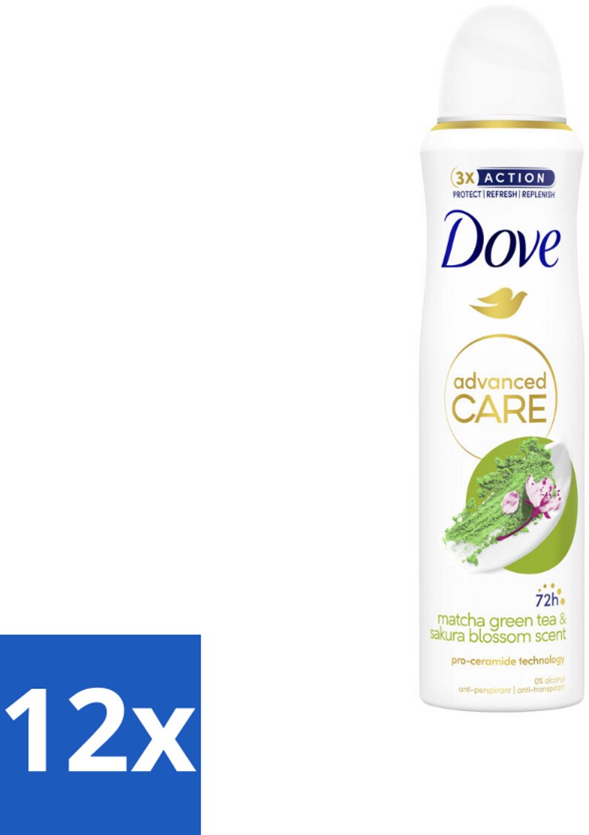 12 x Dove Deodorant Spray - Matcha & Sakura - 150 ml - Dove Deodorant - Anti-transpirant - Matcha - Sakura - Deodorant Spray