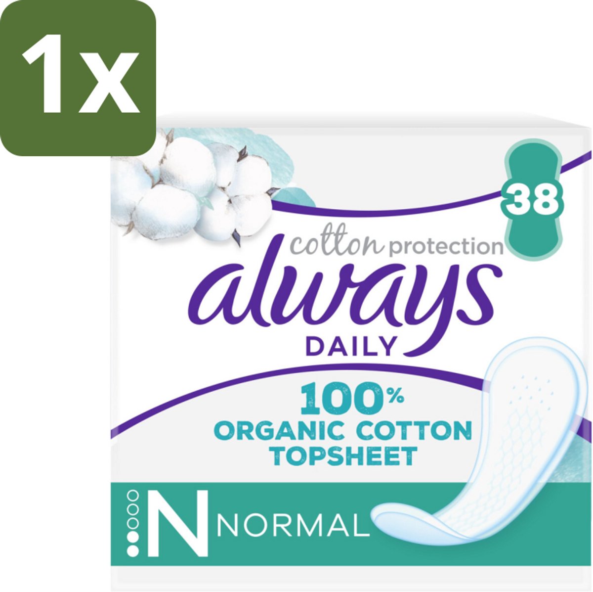 1 x Always - Inlegkruisjes - Normal - Cotton Protection - 38 Inlegkruisjes - Inlegkruisjes - Biologisch Katoen - Dagelijkse Bescherming - Natuurlijke Materialen - Comfortabel