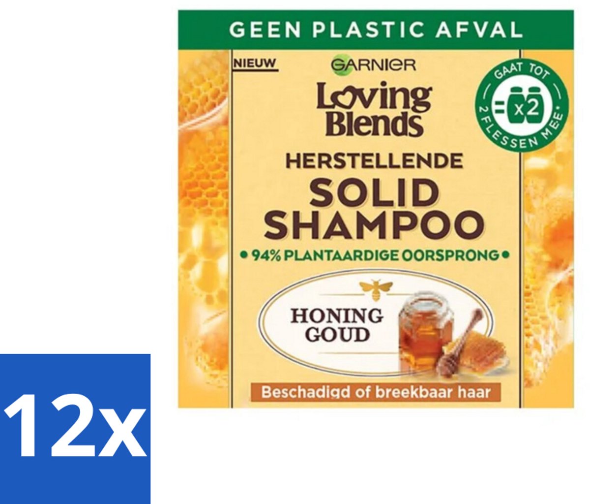 12 x Garnier - Loving Blends - Solid Shampoo - Honing Goud - Beschadigd of Breekbaar Haar - 1 Fles Shampoo - Vaste Shampoo - Shampoo Bar - Biologische Shampoo - Duurzame Shampoo - Shampoo Zonder Plastic