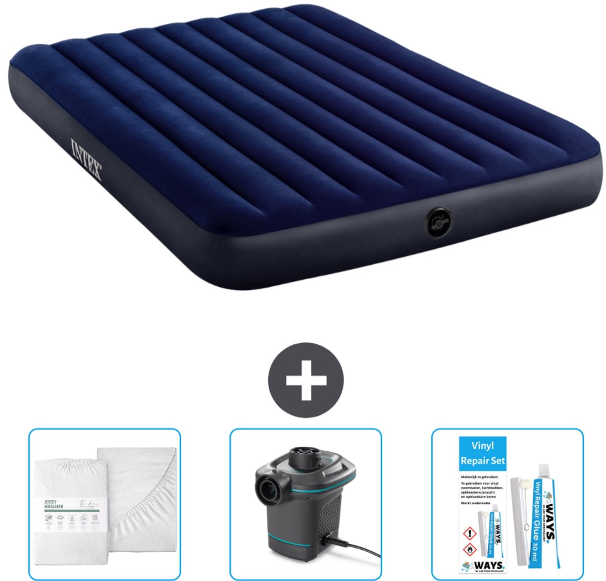 Intex Luchtbed - 2-Persoons - 152 x 203 x 25 cm cm - Blauw - Inclusief Accessoires CB4