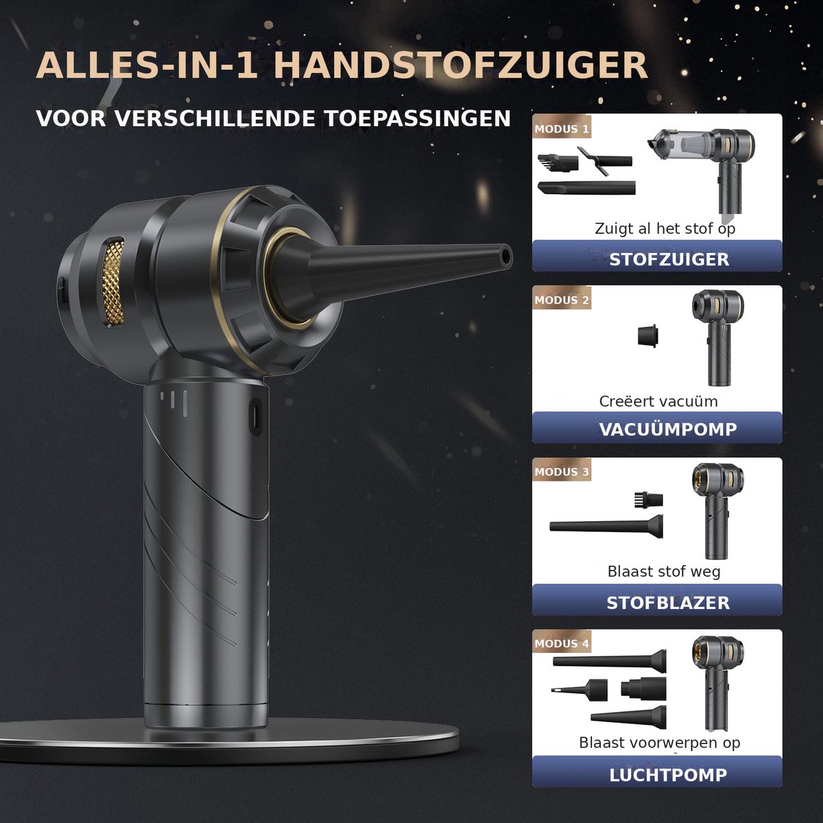 Yiwu Draadloze 4-in-1 Auto Stofzuiger met Blaasfunctie - afbeelding 3