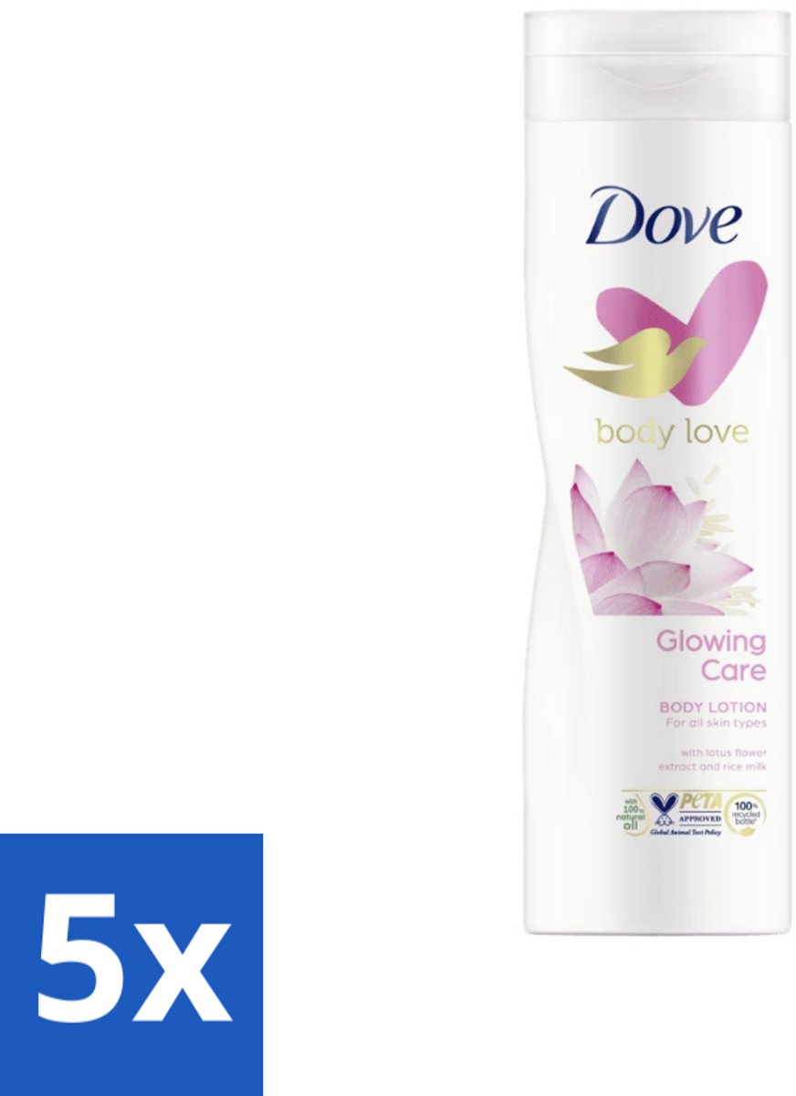 5 x Dove Bodylotion - Glowing Care - Lotus & Rijstmelk - 250 ml - Body Lotion - Voedende Bodylotion - Huid Verzorging - Huid Verzorging Vrouw - Huid Verzorging Normale Huid