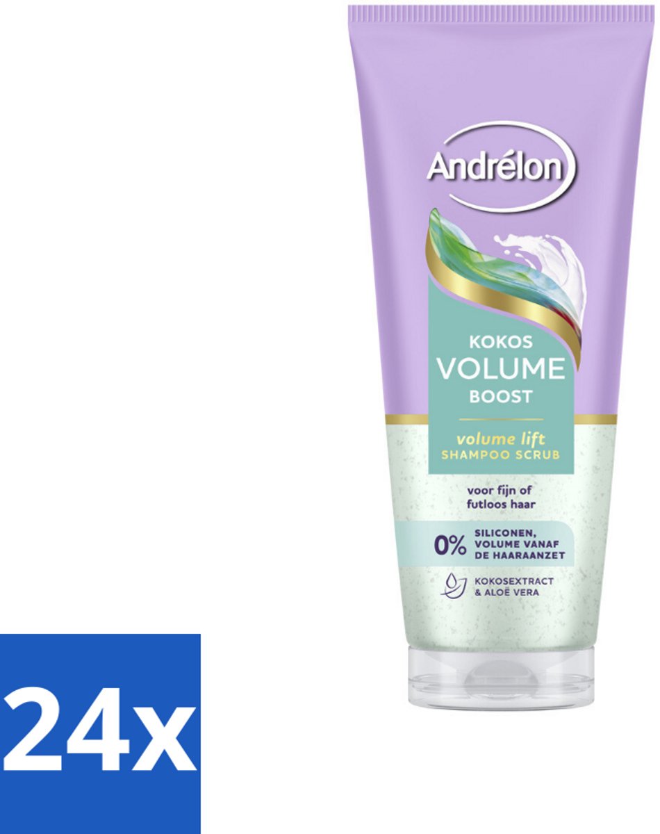 24 x Andrélon – Shampoo Scrub – Kokos Volume Boost – 200 ml - Haarkleur - Haartype - Haargewicht - Haartype - Haartype