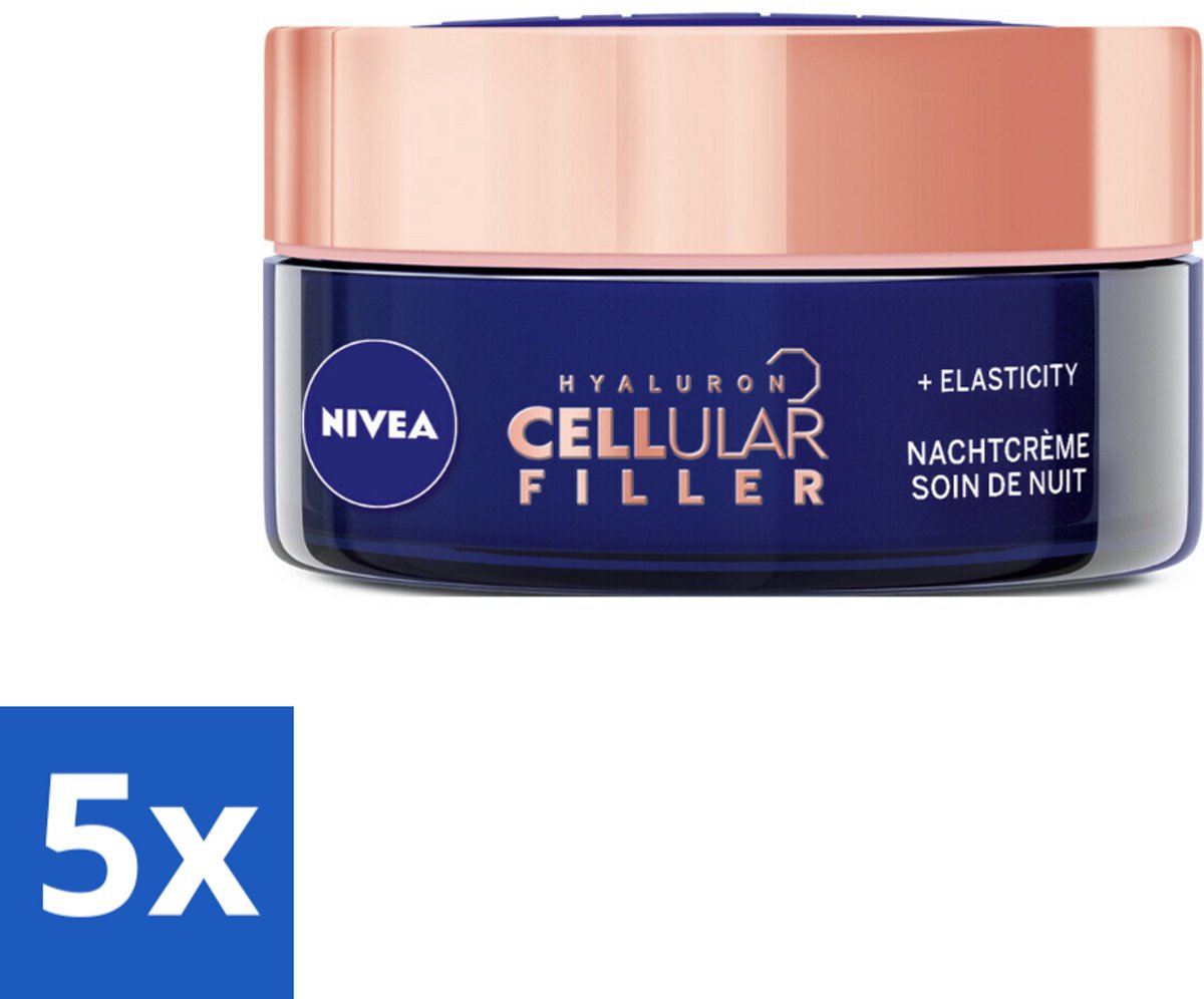 5 x NIVEA - Nachtcrème - CELLular Expert Lift Anti-Veroudering - Voor alle huidtypes - Met Bakuchiol & Hyaluronzuur - Verhoogt collageen & anti-rimpel - 50 ml - Anti-aging Crème - Bakuchiol Crème - Hyaluronzuur Crème - Nachtcrème - Huidverzorging