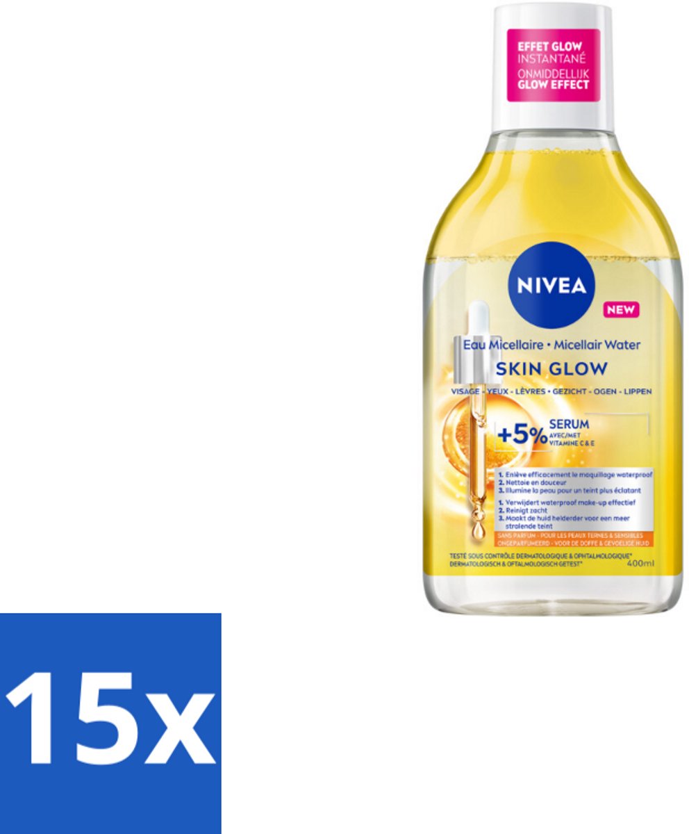 15 x NIVEA - Micellair Water - Serum Verrijkt Stralend - Verwijdert Waterbestendige Make-up - 400 ml - Micellair Water - Gezichtsreiniging - Stralende Huid - Gevoelige Huid - Hydraterend