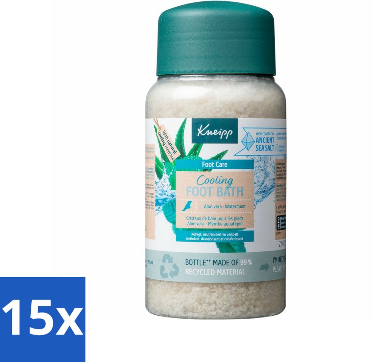 15 x Kneipp - Voetbadzout - Cooling - Aloe Vera & Watermunt - 600 g - Voetbadzout - Voetbadkristallen - Verkoelend Voetbad - Aloë Vera - Watermunt