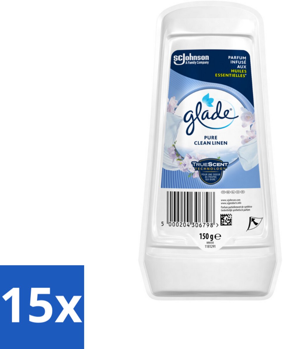 15 x Glade - Gel - Pure Clean Linen - 150 g - Luchtverfrisser Gel - Frisse Geur - Linnengeur - Geurverspreiding - Geur In Huis