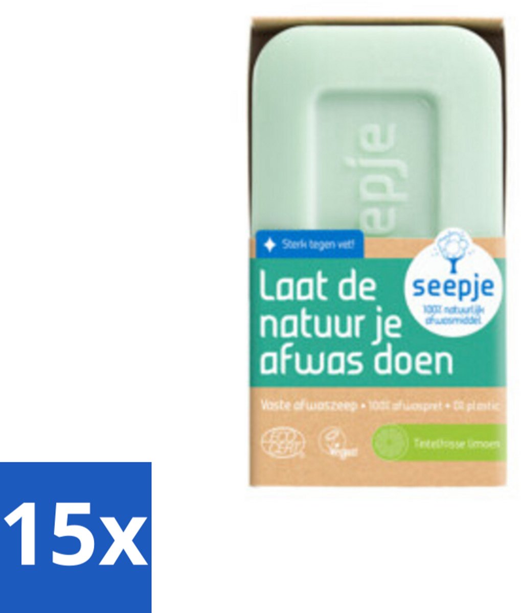 15 x Seepje - Afwaszeep - Handgemaakt & Biologisch - Tintelfrisse Limoen Geur - 120 gr - Afwaszeep - Handgemaakte Zeep - Biologische Zeep - Milieuvriendelijke Zeep - Limoen Geur