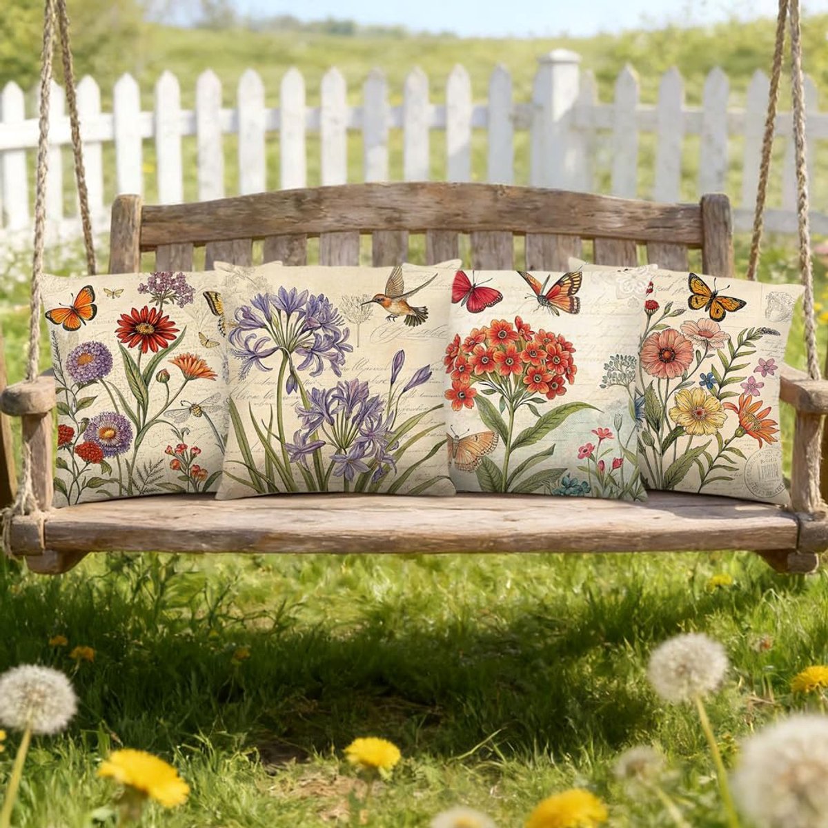 Kussenslopen 40 x 40 cm - Linnen - Bloemen en vlinders - Perfect voor de lente - ShopVlot