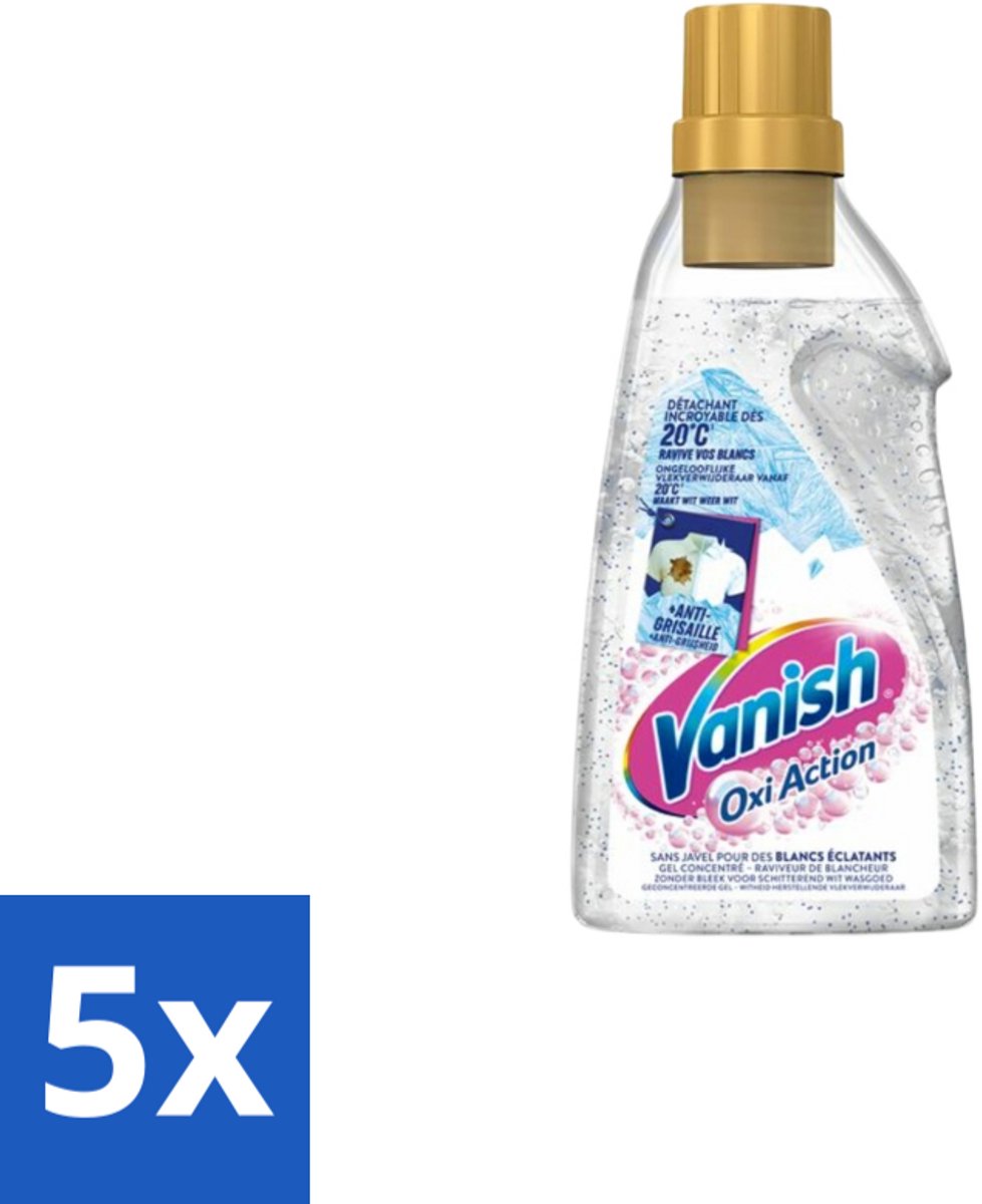 5 x Vanish - Vlekverwijderaar - Oxi Action Booster Gel Whitening - Voor Witte Was - 750 ml - Witte Was - Vlekverwijderaar - Witte Kleding - Vlekken Verwijderen - Gebruik In Wasmachine