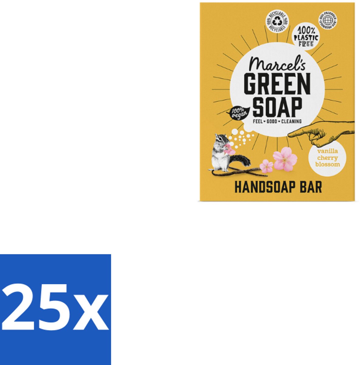 25 x Marcel's Green Soap - Handzeep Bar - Vanille & Cherry Blossom - Krachtige werking - 90 gr - Handzeep Bar - Vanille En Kersenbloesem - Plasticvrije Handzeep - Milieuvriendelijke Handzeep - Vegan Handzeep