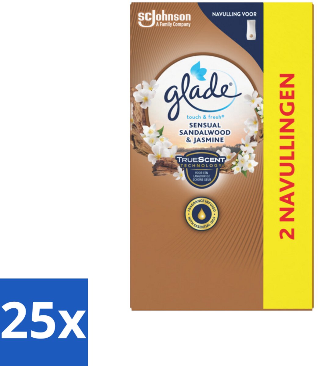 25 x Glade - Touch & Fresh Navulling - Sensual Sandelhout Jasmijn - 2 × 10 ml - Geur Navulling - Sandelhout Jasmijn - Glade Touch & Fresh - Geur In Badkamer - Geur In Toilet