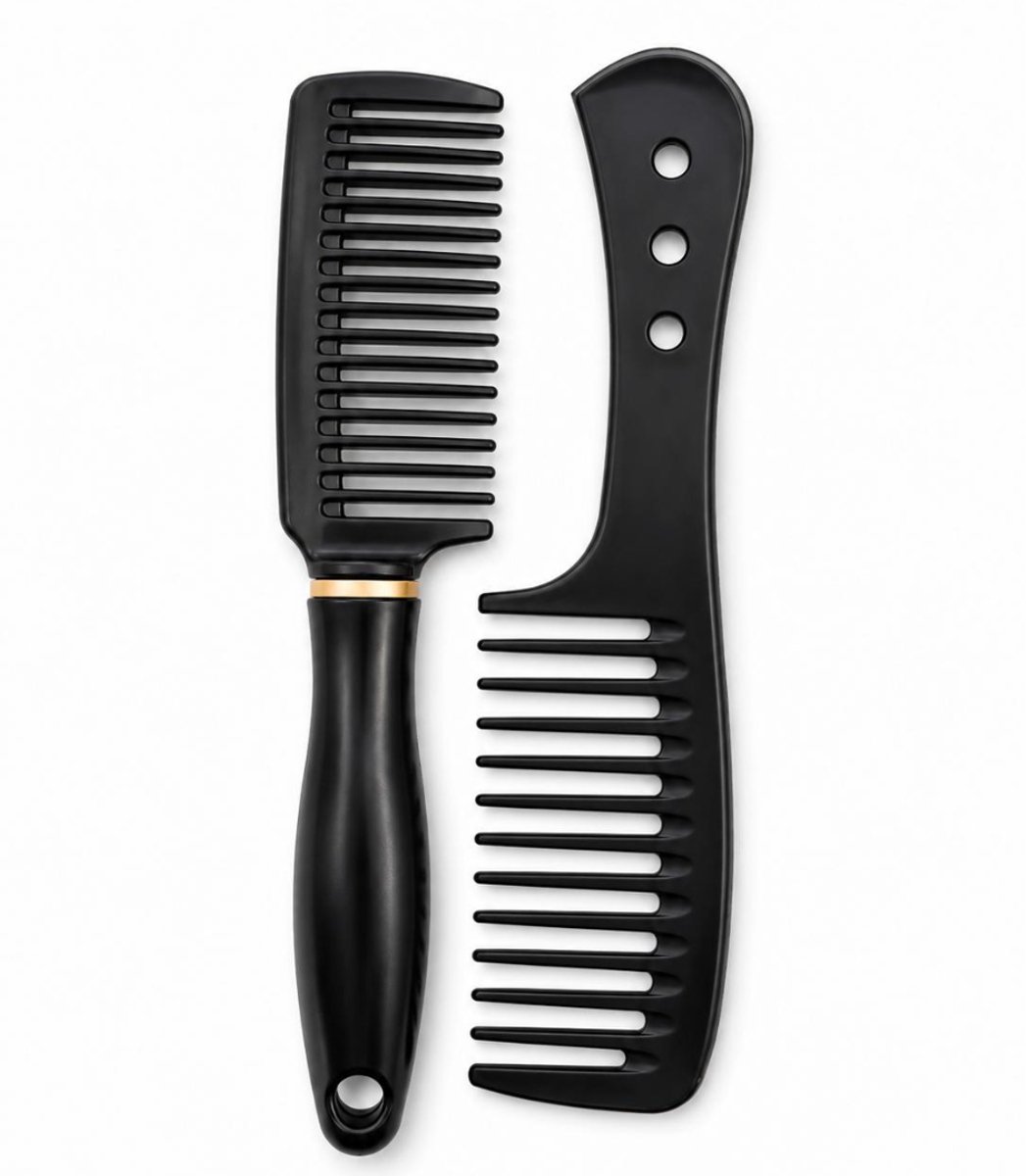 COCHO Professionele Kammenset 2 Stuks – Grove Haarkam & Kam met Handvat – Ontklittingskam – Voor Krullen, Dik en Lang Haar – Dames & Heren – Zwart