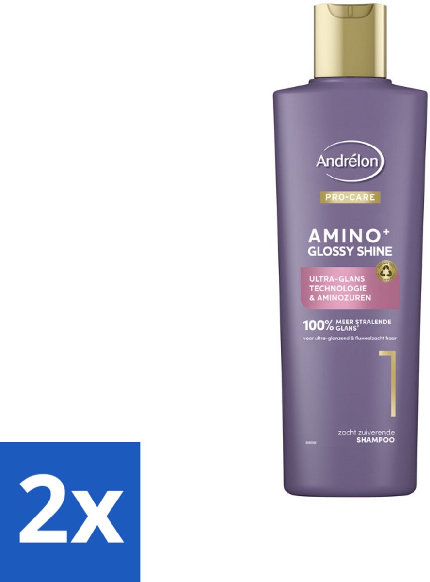 2 x Andrélon – Shampoo – Pro Care Amino+ Glossy Shine – 250 ml - Glans Haar - Zachtheid Haar - Stralend Haar - Gezond Haar - Stug Haar