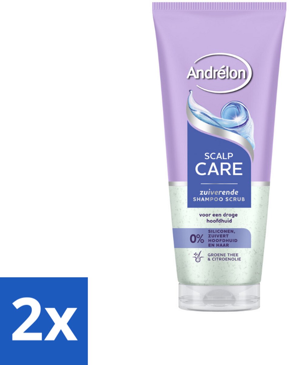 2 x Andrélon – Shampoo Scrub – Anti Roos – 200 ml - Droge Hoofdhuid - Gevoelige Hoofdhuid - Roos - Hoofdhuid Reinigen - Zuivere Hoofdhuid