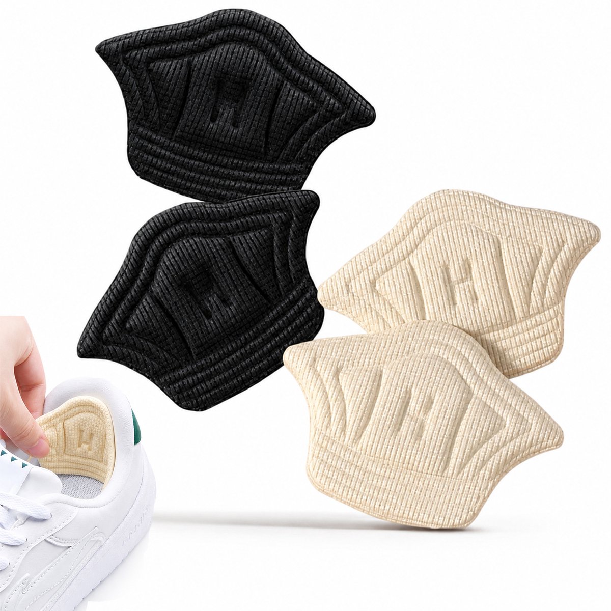 Bondoo Hielbeschermers 2 paar 4 stuks - Hielzooltjes - Hielkussen - Hakbeschermers - Schoen verkleiner - Schoenverkleiner - Hielzool - Anti Slip - Tegen Blaren - Comfortabel & Voorkomt Slijtage - Wit + Zwart