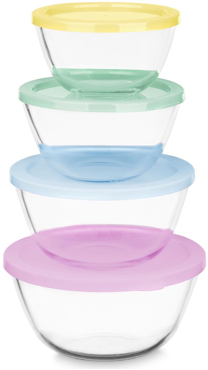 Vivalto Vershoudbakjes met deksel - glas - set 4x stuks - 800/1000/1600/2100 ml - luchtdicht - met clips