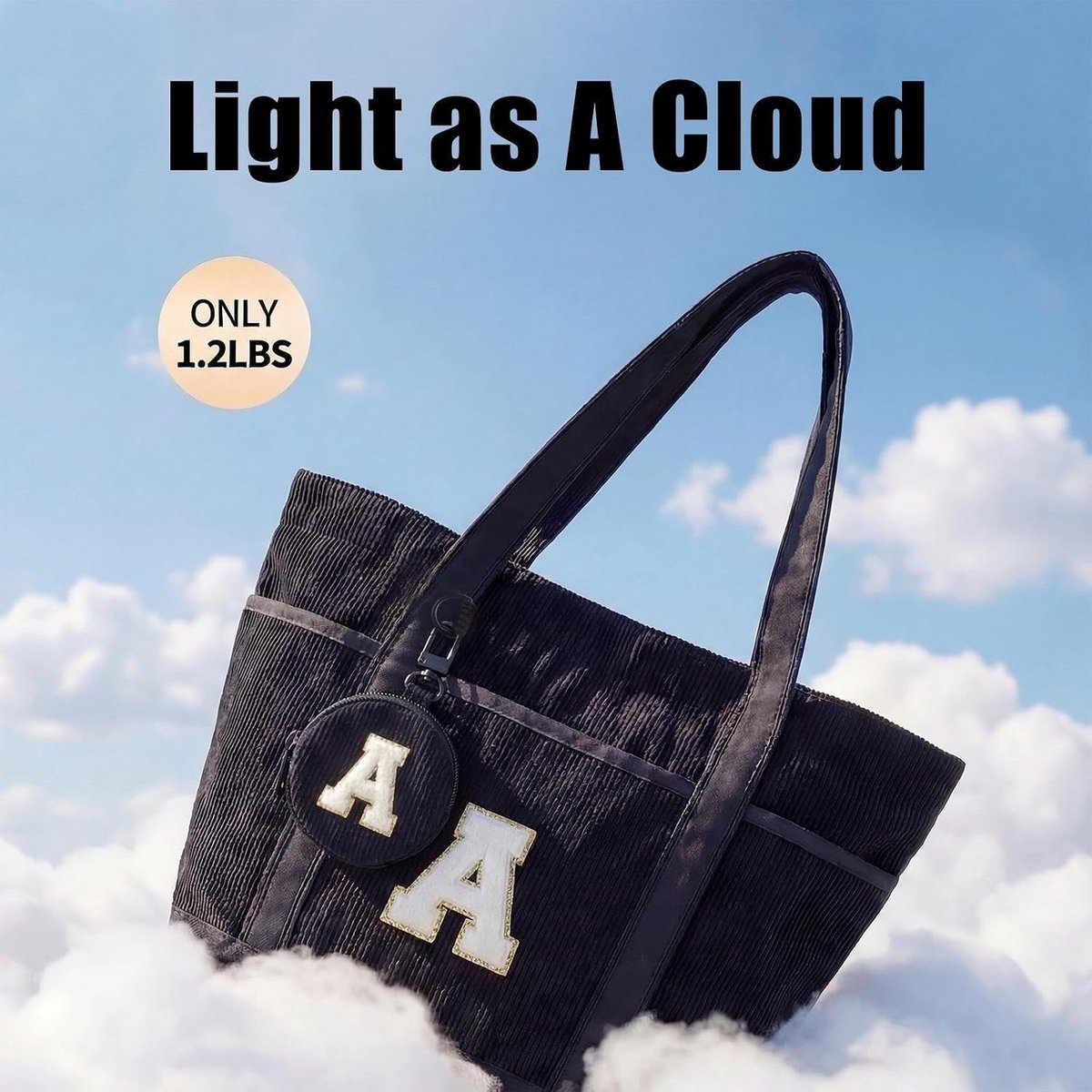 A-Z BAG Corduroy Tote Bags for Women with Wallet - Personalized Initial Shoulder Bag with Reinforced Base - ShopVlot