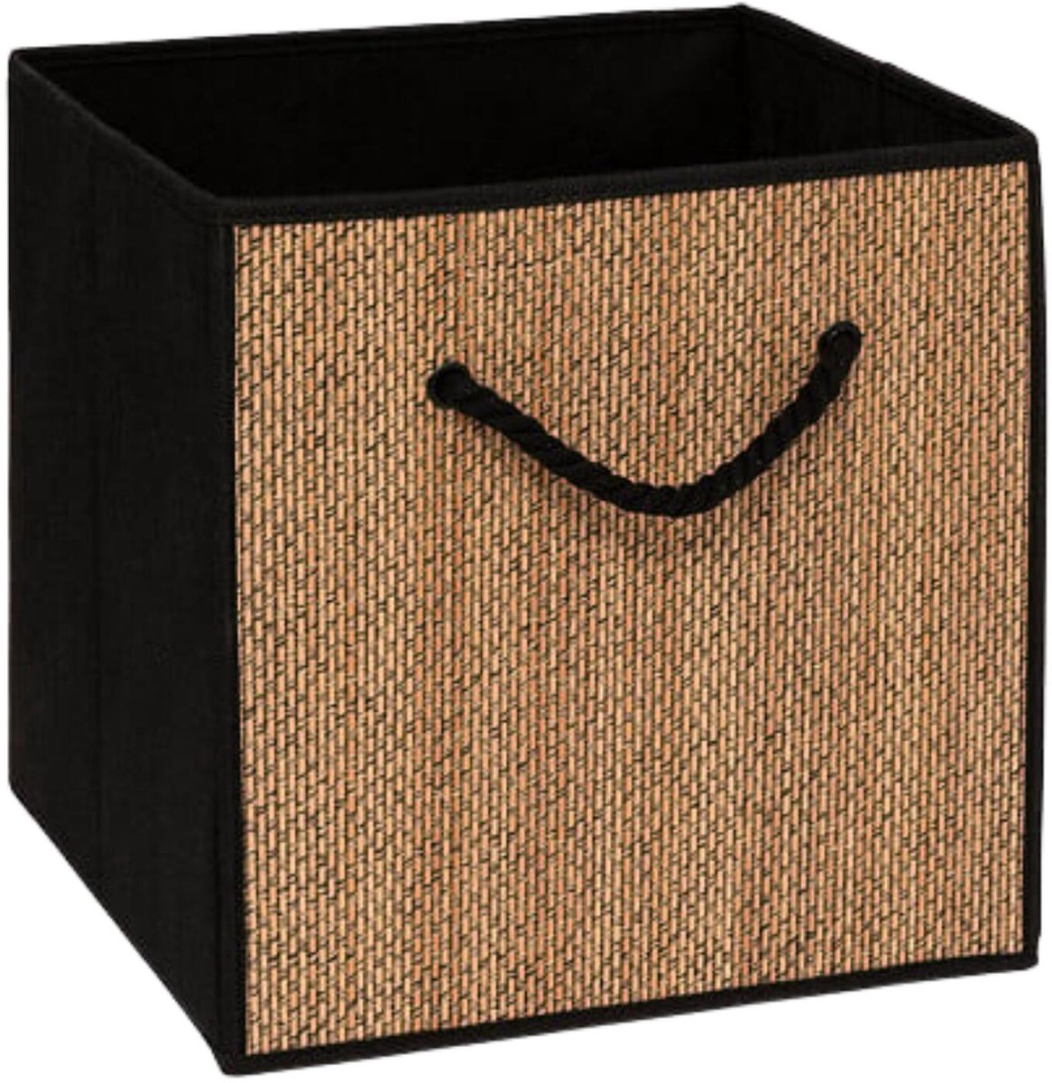 5Five opbergmand kastmand - jute/karton - beige/zwart - 31 x 31 x 31 cm - hengsel touw - Vakkenkast manden