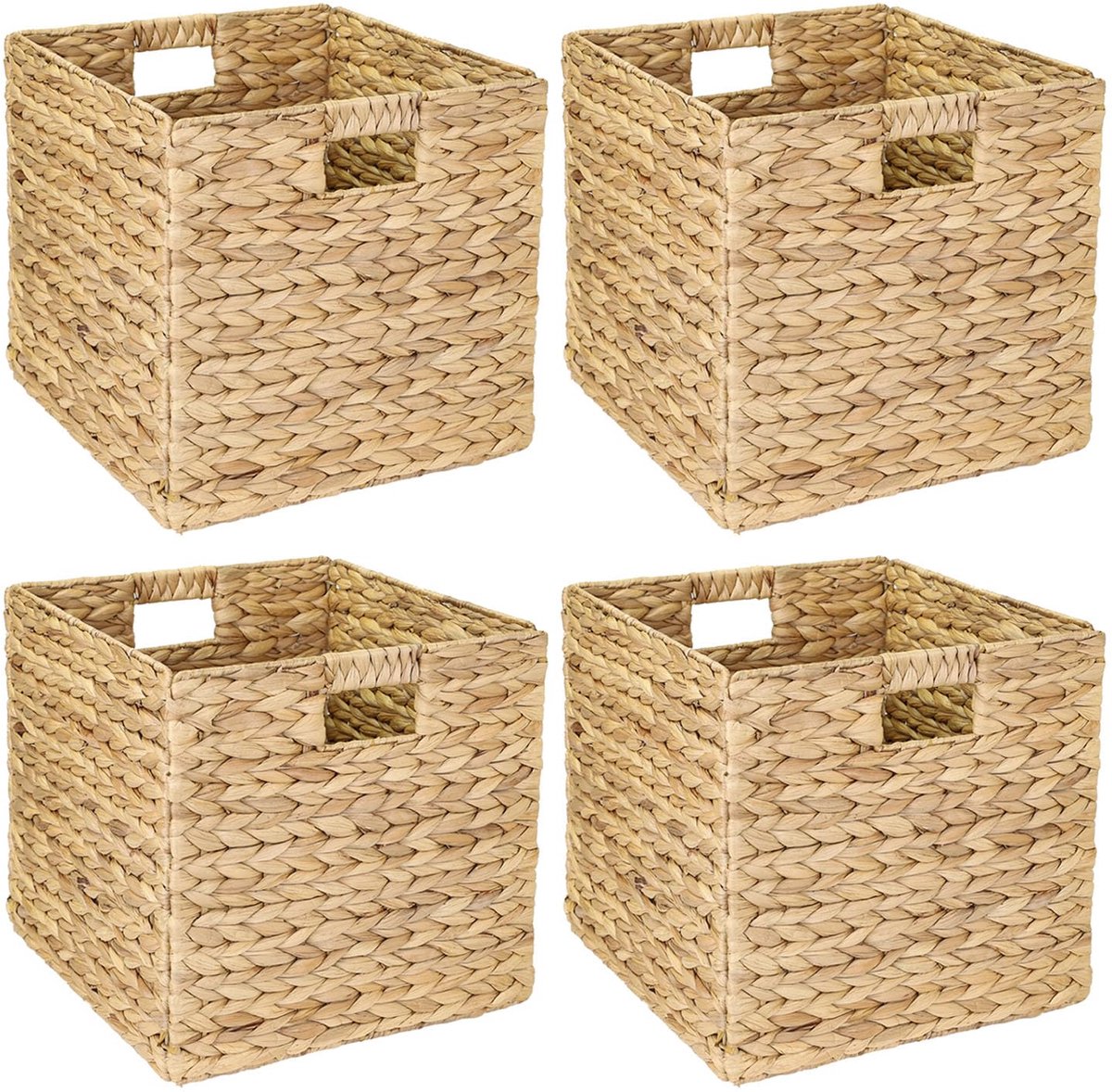 Famanu – Gevlochten opbergmand van waterhyacint en zeegras, set van 4, geschikt voor Kallax, 32 x 34,5 x 32 cm
