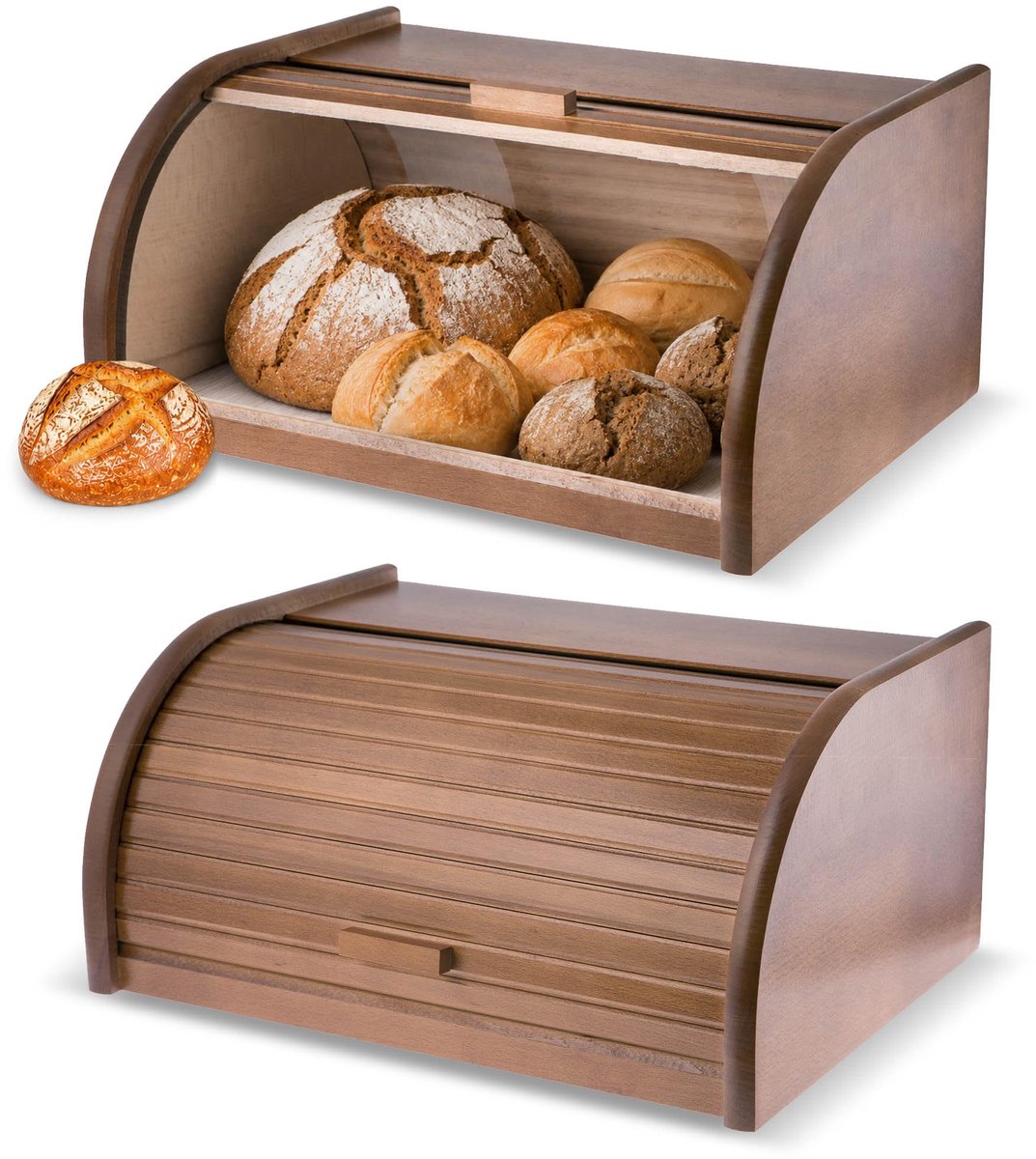 Famanu – Ruime broodtrommel van hoogwaardig hout met roldeksel, voor een langere versheid van brood, eco-vriendelijk, bruin