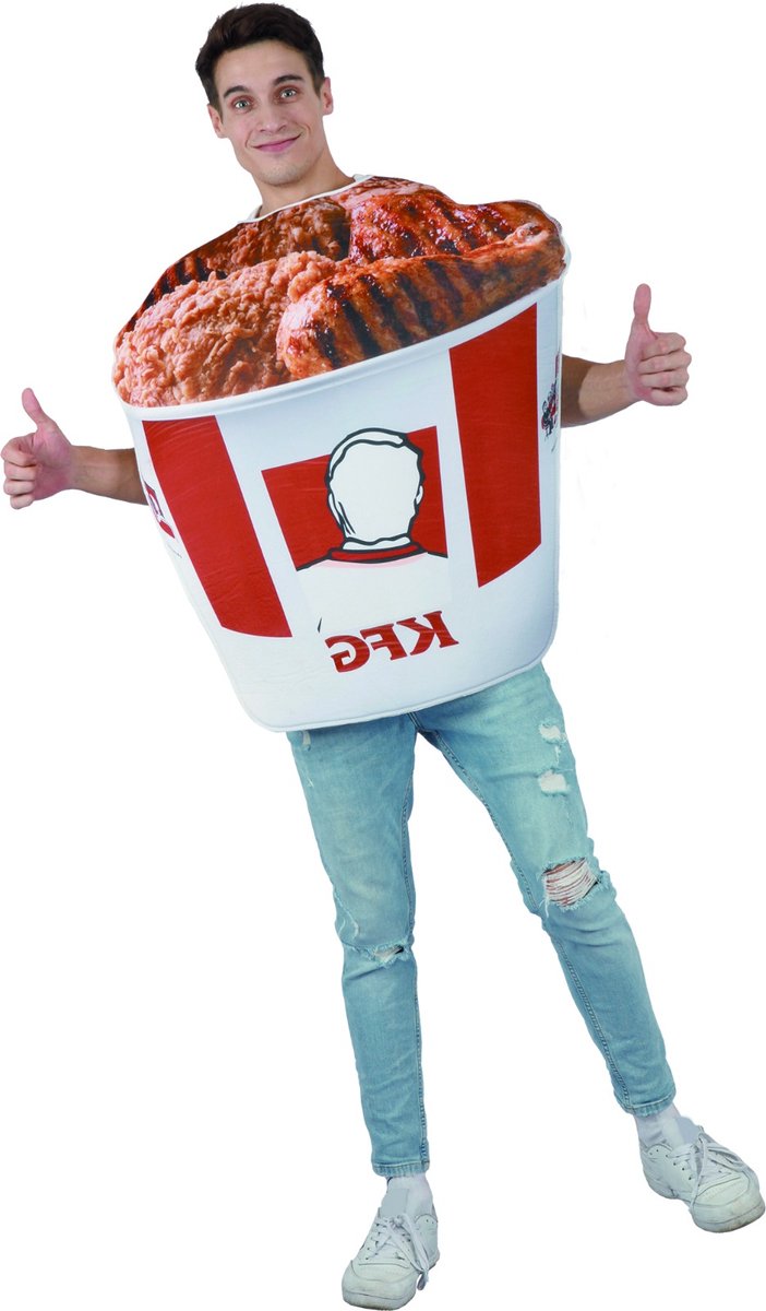 Joya Party® Fried Chicken Bucket Kostuum Heren | Kip Emmer Verkleedpak Man | Grappig Fastfood Kostuum Mannen | Carnaval & Themafeest | One Size