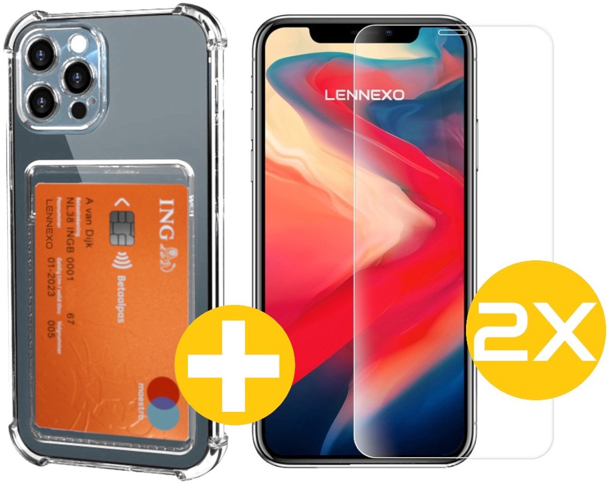 Pashouder Hoesje en Screenprotector Combi Geschikt Voor iPhone 11 Pro - Pasjeshouder + 2x Screenprotector