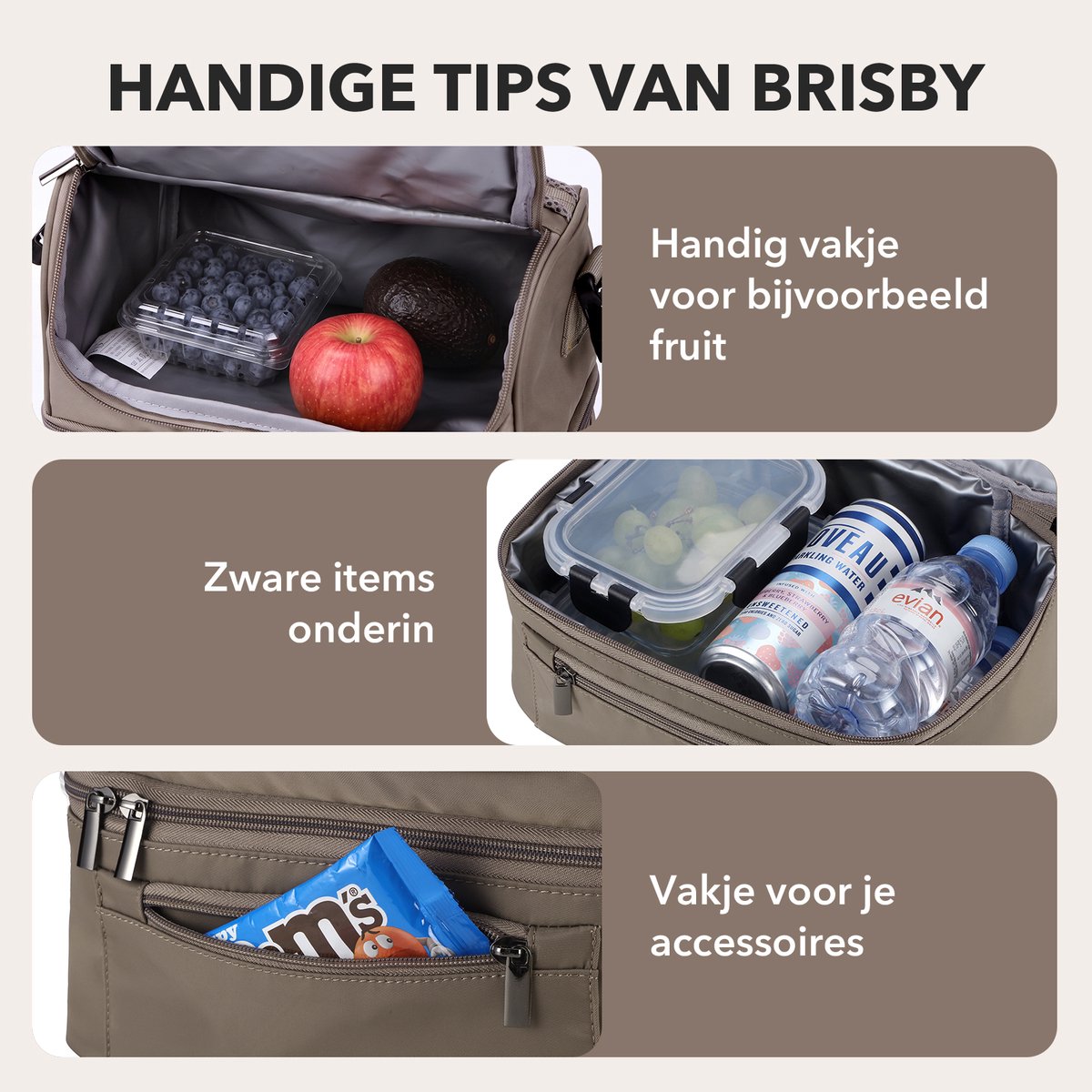 Brisby Kolftas 11 Liter – Koeltas voor Moedermelk & Borstkolf – 2 Geïsoleerde Vakken – Inclusief 2 Koelelementen – Tot 10 Uur Koel - Stone Greige — cadeau in Cadeau-ideeën - foto 8