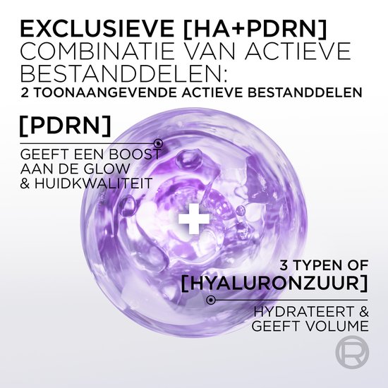 Illustratie van hyaluronzuur en PDRN, ingrediënten van L'Oréal Paris Revitalift Filler.