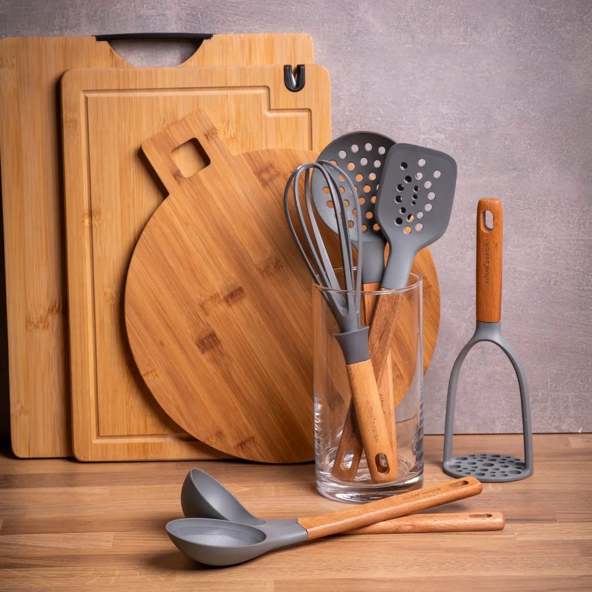 Keuken spatel met houten handvat - PBT kunststof, 31.5 cm