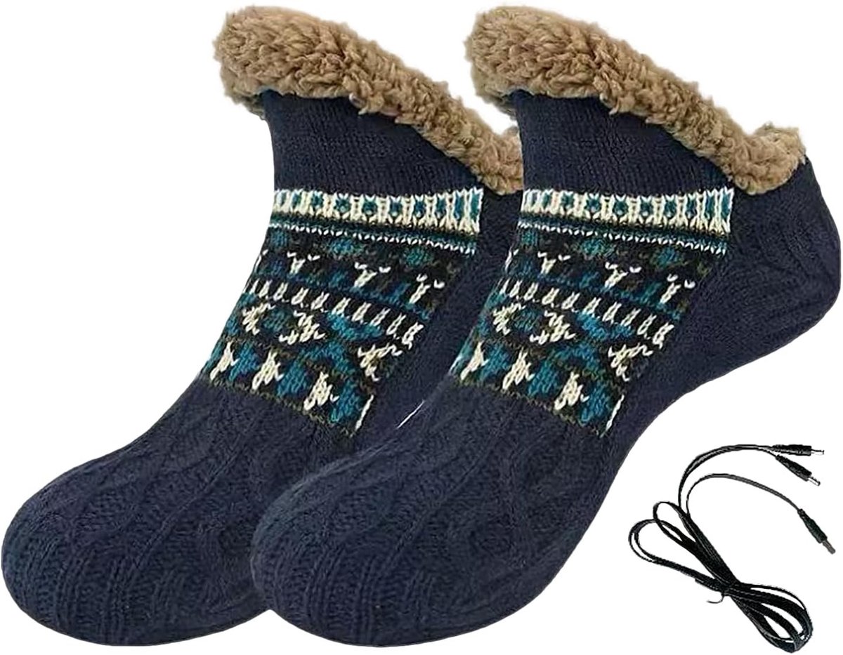 Elektrisch verwarmde sokken - Navyblauw - 36-42 EU - Fleecevoering met USB-aansluiting - Voor Dames