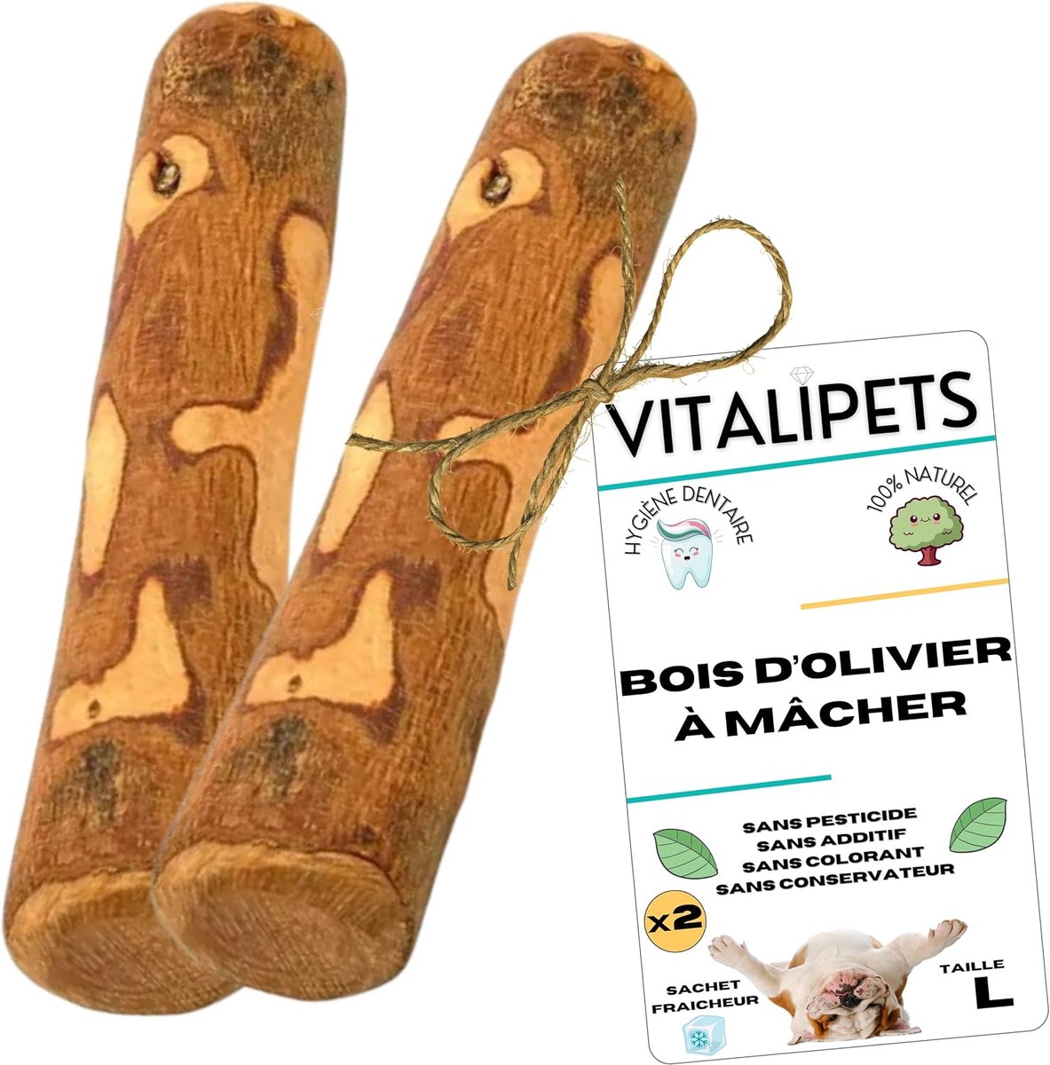 Olive wood for dogs, 2 pieces, optimal dental hygiene, reduces stress and boredom, 100% natural, ultra-resistant - ShopVlot