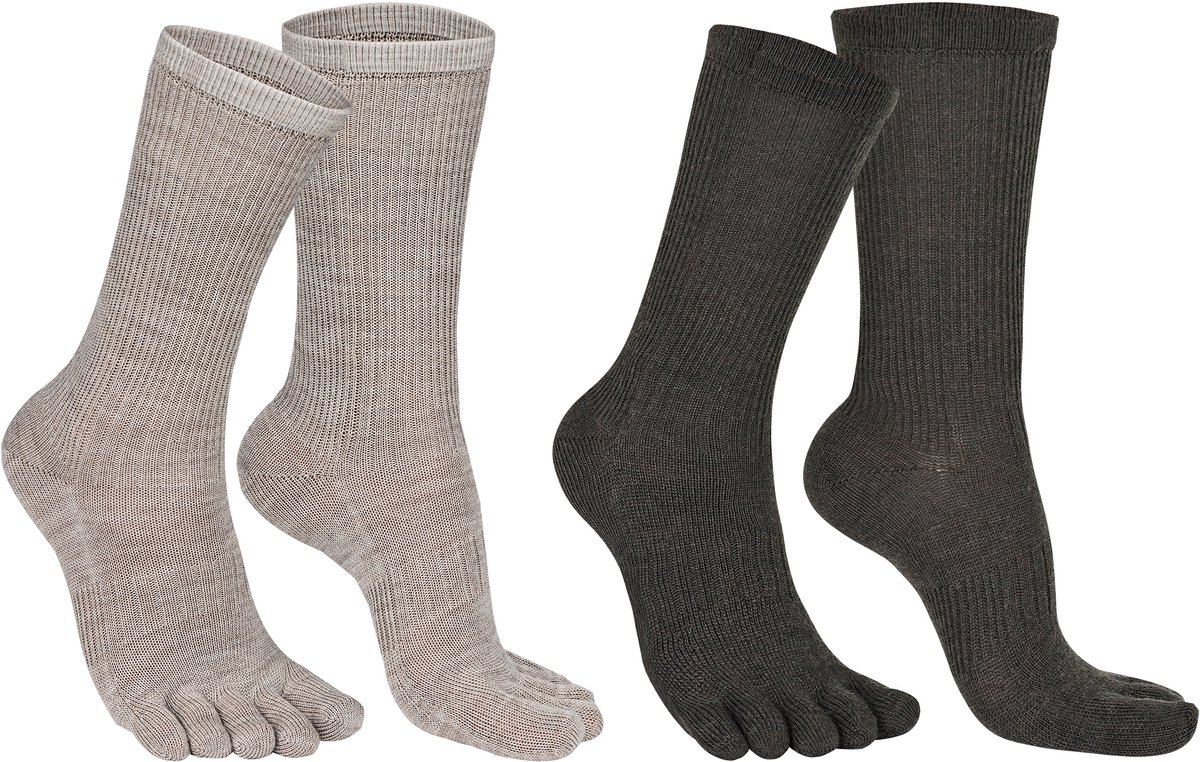 Norfolk - 2 Paar - 56% Merino wol Teensokken - Antiblaren - Temperatuurregulatie - Wandelsokken - Sokken Heren - Maat 43-46 - Bruin / Beige - Bruges